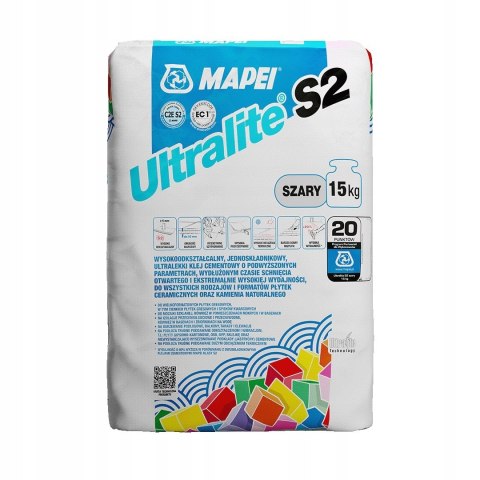 MAPEI ULTRALITE S2 KLEJ ODKSZTAŁCALNY SZARY 15 KG.